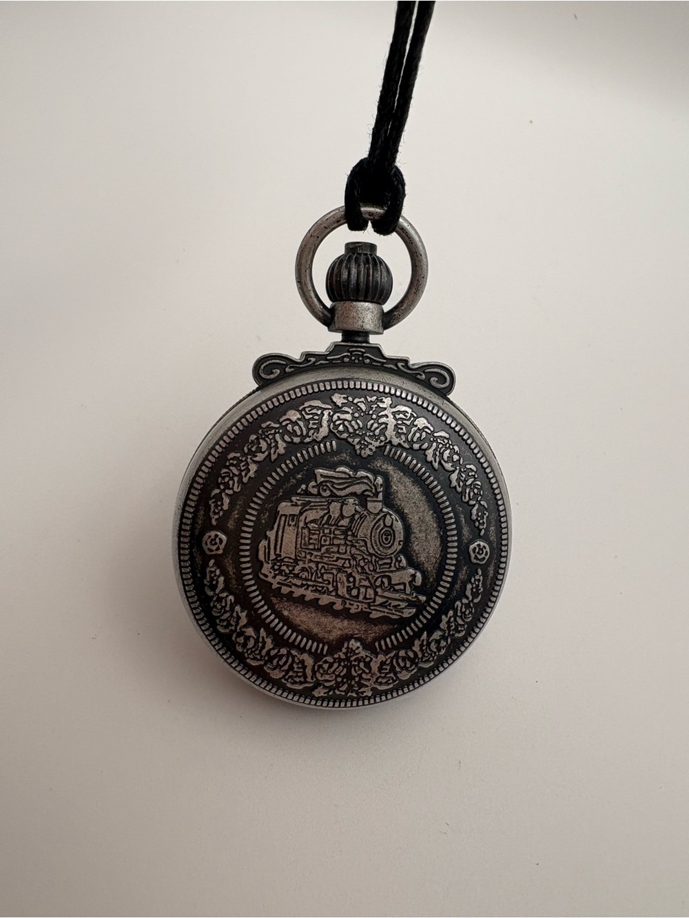 New in Box Charles-Hubert Paris Antiqued Chrome Finish Steam Engine Pocket Watch